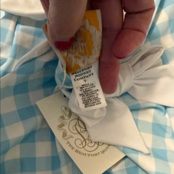 The Beaufort Bonnet Company Gingham Blue and White Kids Swim One Piece - Picture 3 of 3
